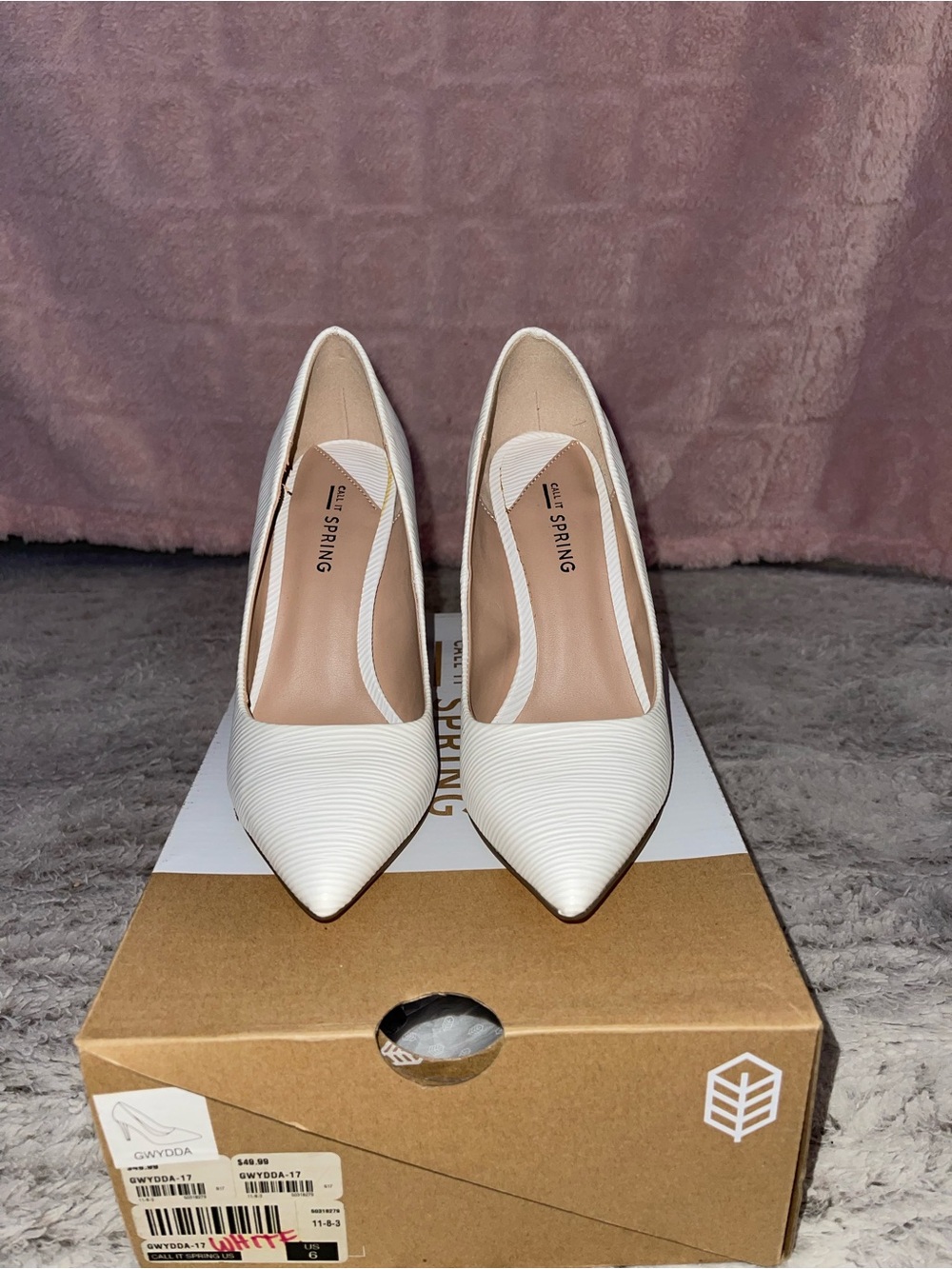 Call It Spring White Textured Pointed-Toe Heels